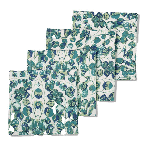 Cotton Table Napkins green and blue leavesprint