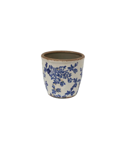 Vintage blue floral pot large