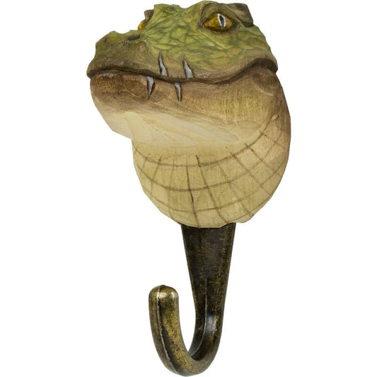 Hand cared crocodile head wooden wall hook