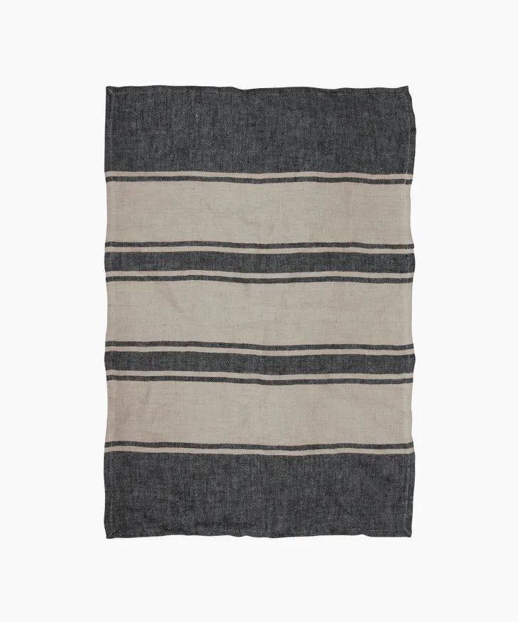 Striped fabric with alternating dark and light stripes on a white background