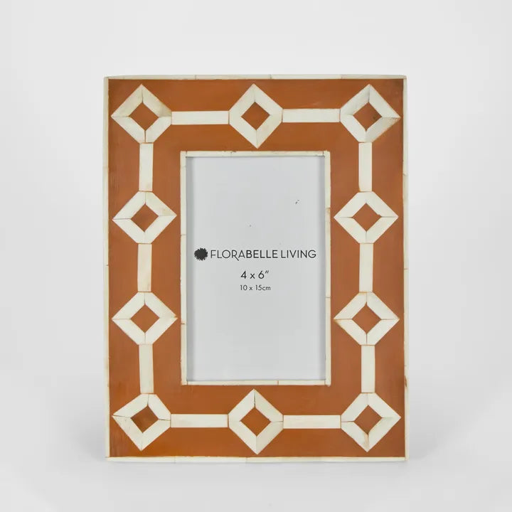 photo frame bone inlay orange and white retro