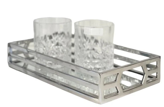 Silver Trio Band Vanity Tray with mirror base