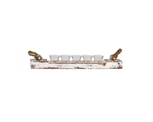rustic mango wood whitewashed tealight holder with rope handles