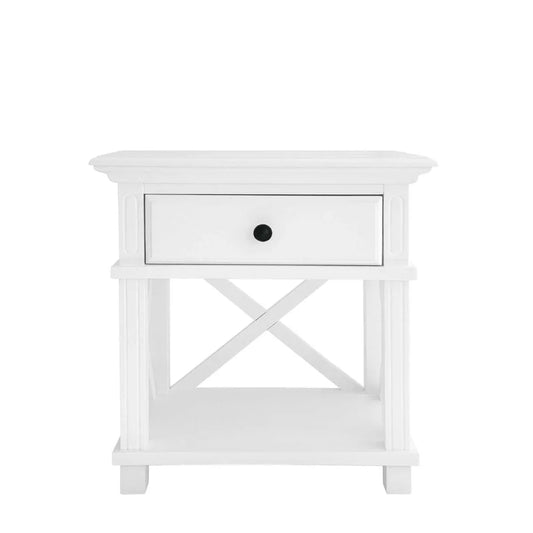 Sorrento Bedside Table - White - single draw - cross back