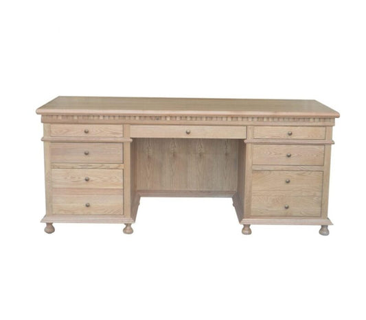 St James Desk Natural Oak 9 draws brass handles