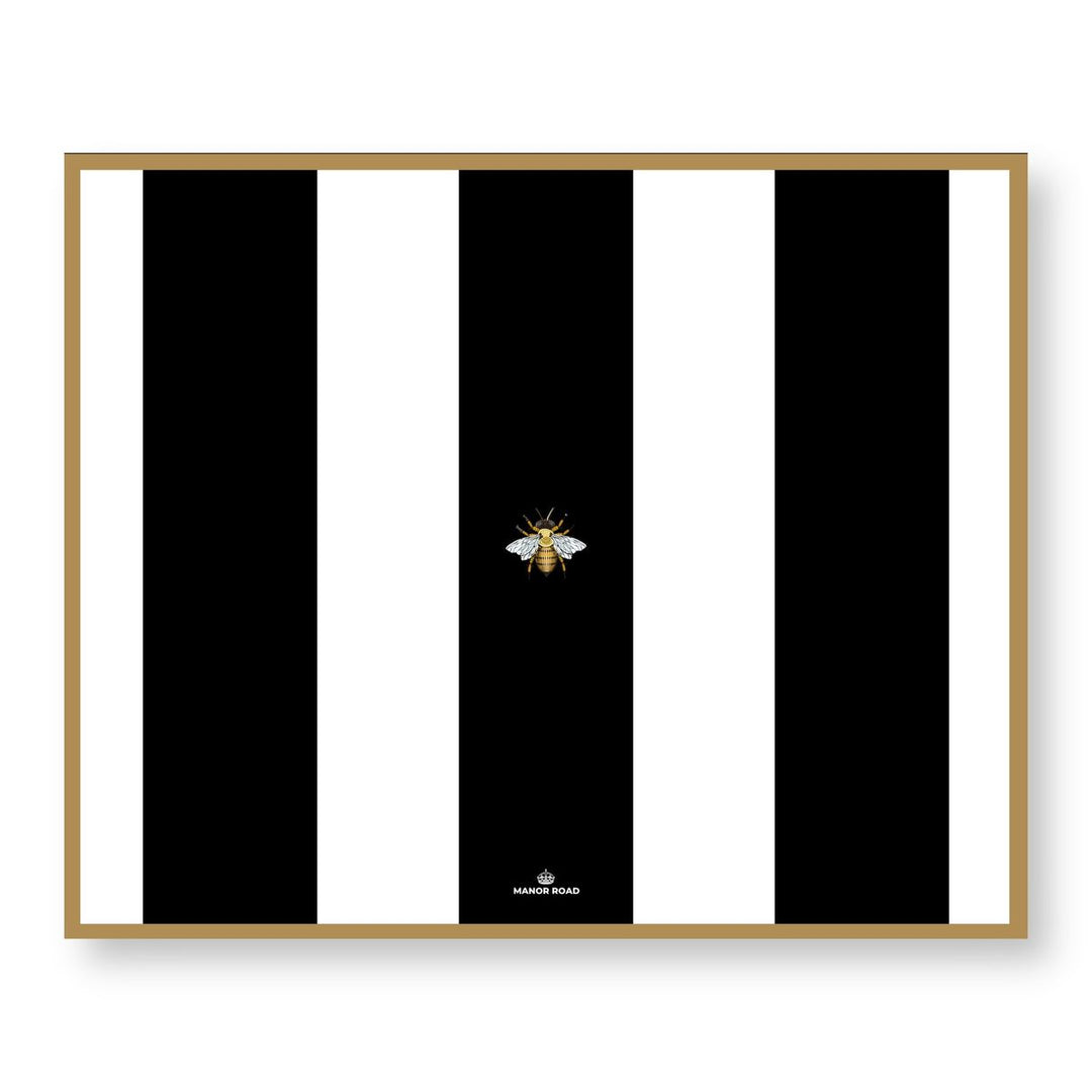 Striped Bee Paper Placemat Pad Black and white and gold