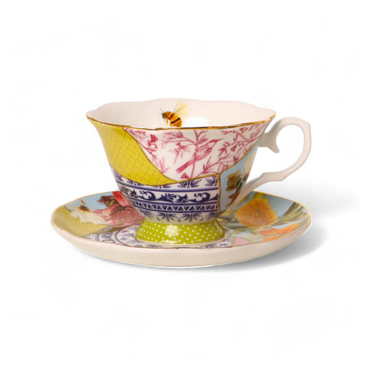 Bone China Tea Cup & Saucer Pieces Of Poetry Bee gold trim