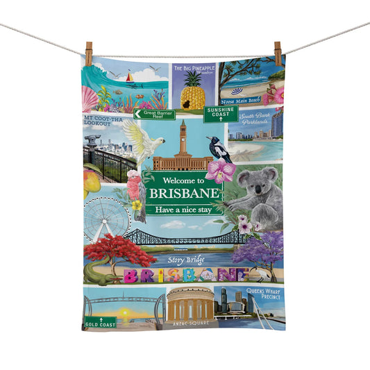 G'Day Brisbane printed tea towel linen/cotton blend