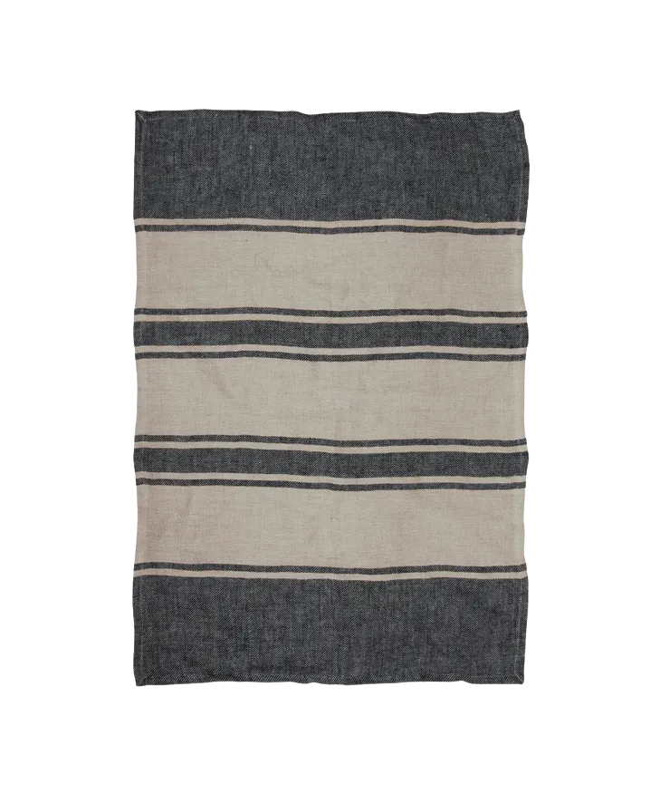 Linen Charcoal Tea Towel - Natural Stripes