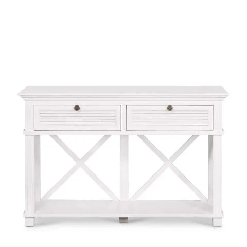 West Beach 2 Drawer Console - 2 draw - white - cross back