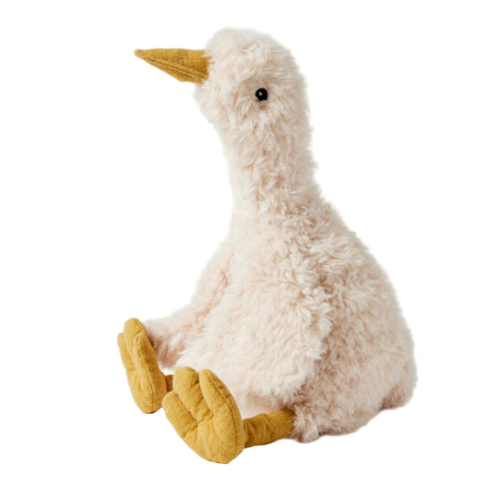 Plush toy duck with yellow beak and feet, baby toy, available at hamptons avenue