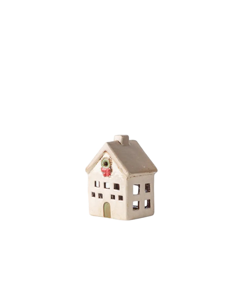 christmas tealight ceramic house, form part of a village with full collection, christmas deorating