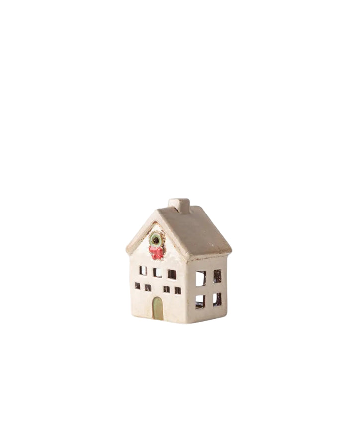 christmas tealight ceramic house, form part of a village with full collection, christmas deorating