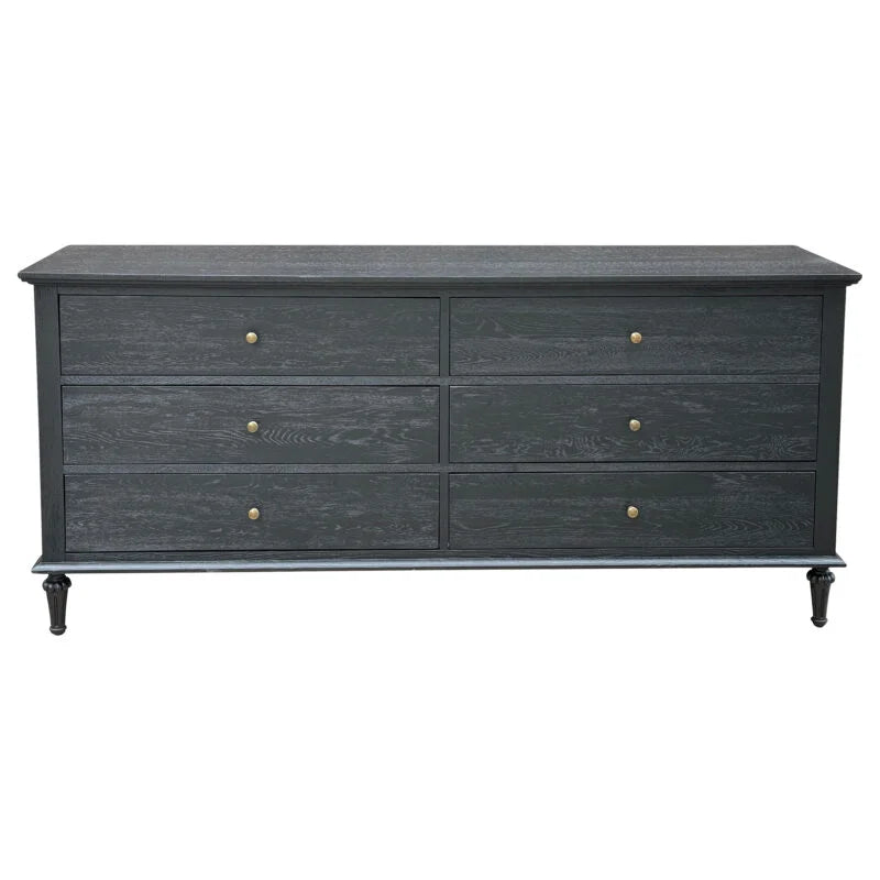 Emmerson 6 Drawers Dresser - Black Oak - Brass Handles