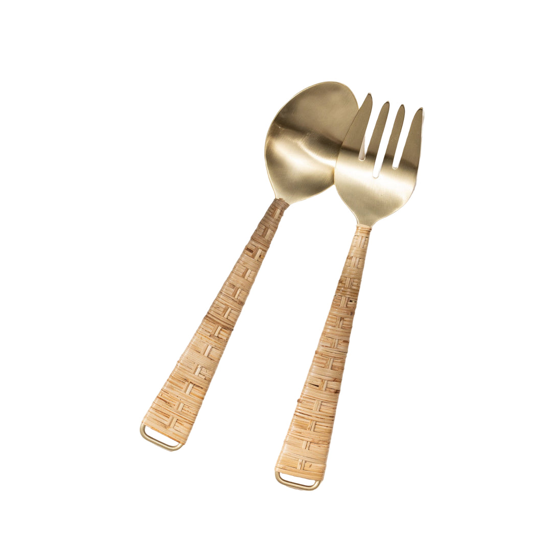 set of salad servers with rattan handles. Ideal for entertaining or as a gift