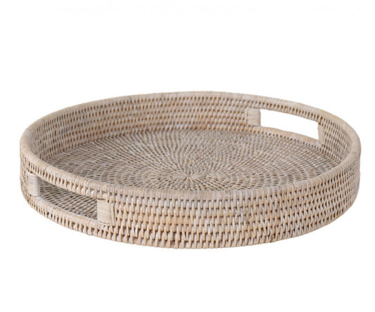 Rattan Round Tray - White Washed