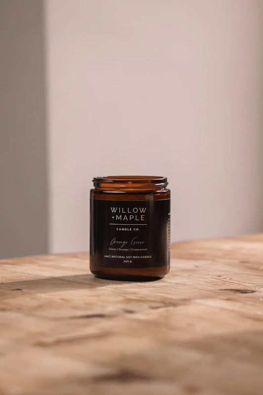 willow + maple 100% natural soy based candle, orange grove