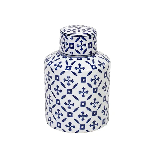 Blue White Cross Jar with lid