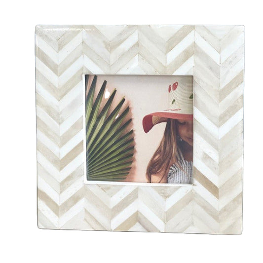 photo frame square herringbone cream and bone inlay