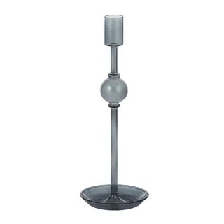 Glass candle holder elegant with drip dish charcoal