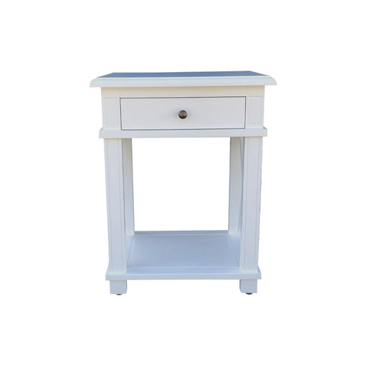 X Brace Side Table White - single draw and shelf