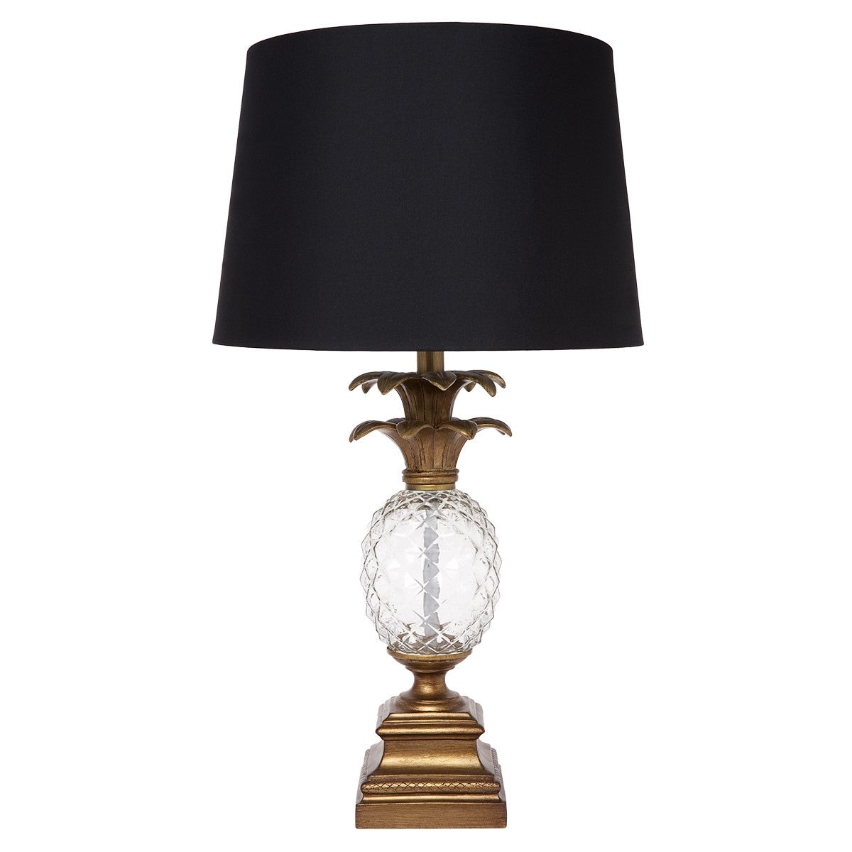 Pineapple lampshade, antique gold, glass and black linen lampshade