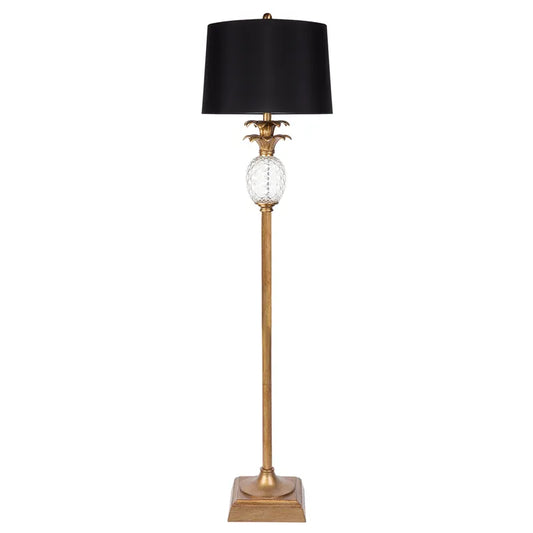 antique-look, gold glass Pineapple floor lamp with black tapered lampshade