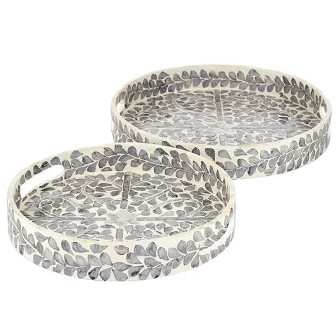 Round Bone Inlay Tray- Navy & Off White - Small