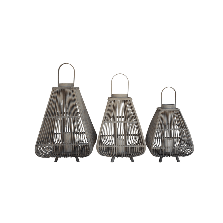 Hamptons Grey Wash Bamboo LED Lantern - 3 Sizes Available