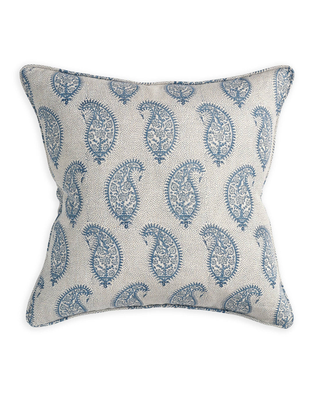 Paisely linen piped cushion blue and grey feather insert 