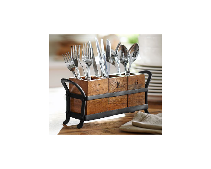 Acacia/Iron Cutlery Holder