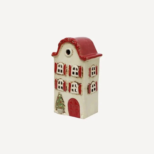 Alsace Tea Light Villa Christmas Stone with Red Shutters