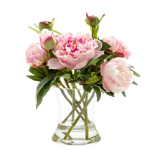 Artificial Peony in Glass Vase