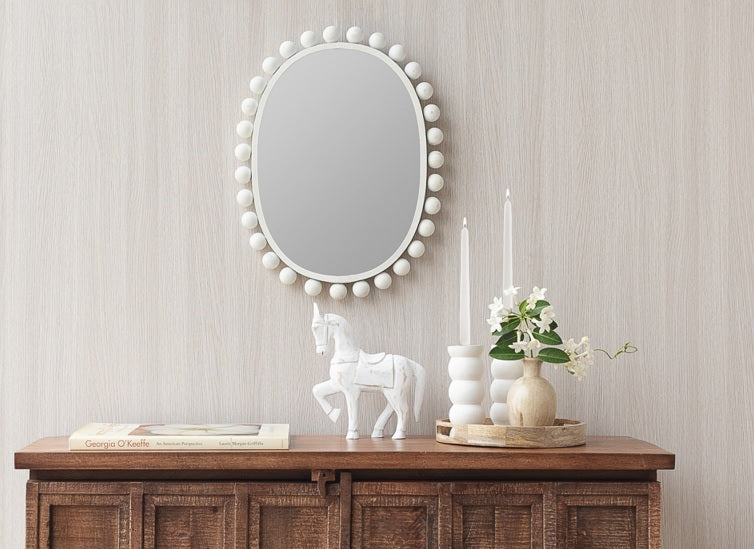 Beaded Edge Mirror - White