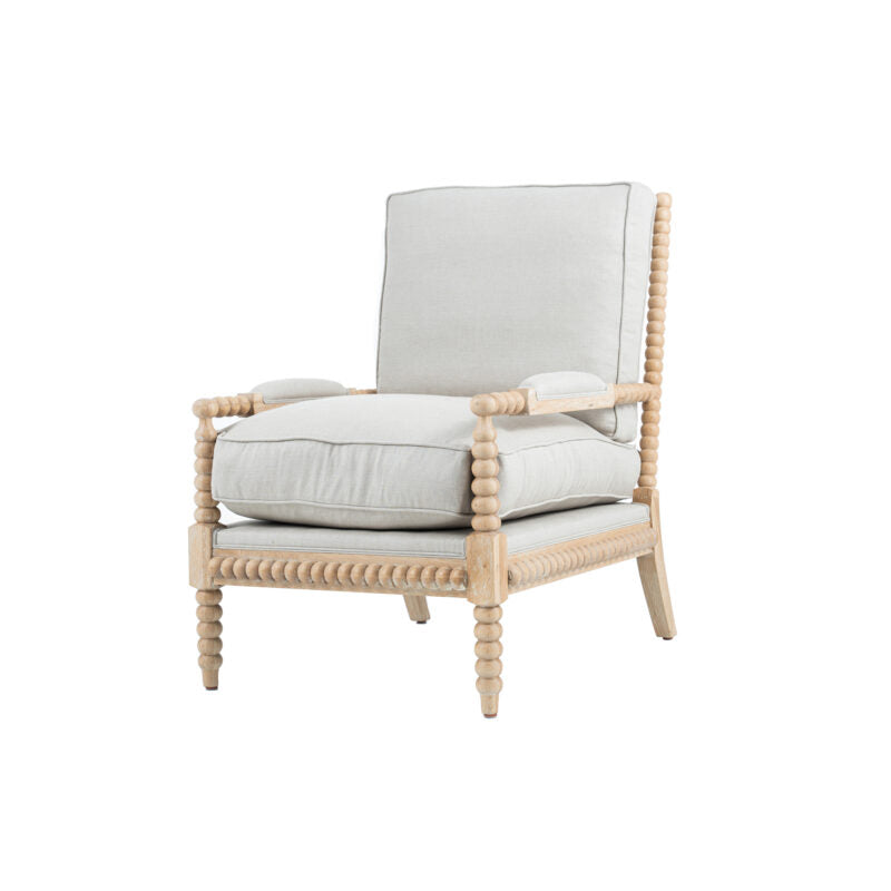 Bobbin Armchair - White Washed Oak Frame - Oatmeal Linen