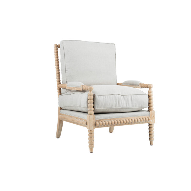Bobbin Armchair - White Washed Oak Frame - Oatmeal Linen