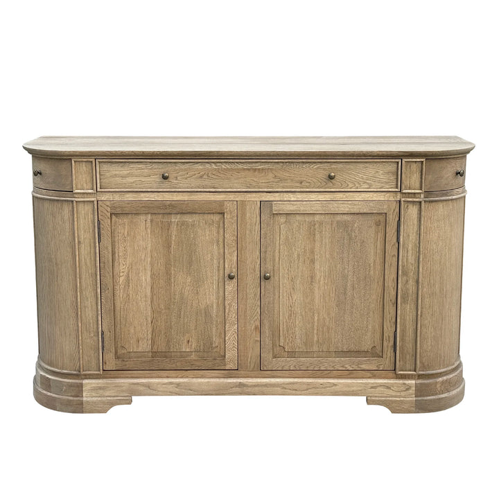 Curved oak sideboard - weathered oak, 2-door, 3-draw