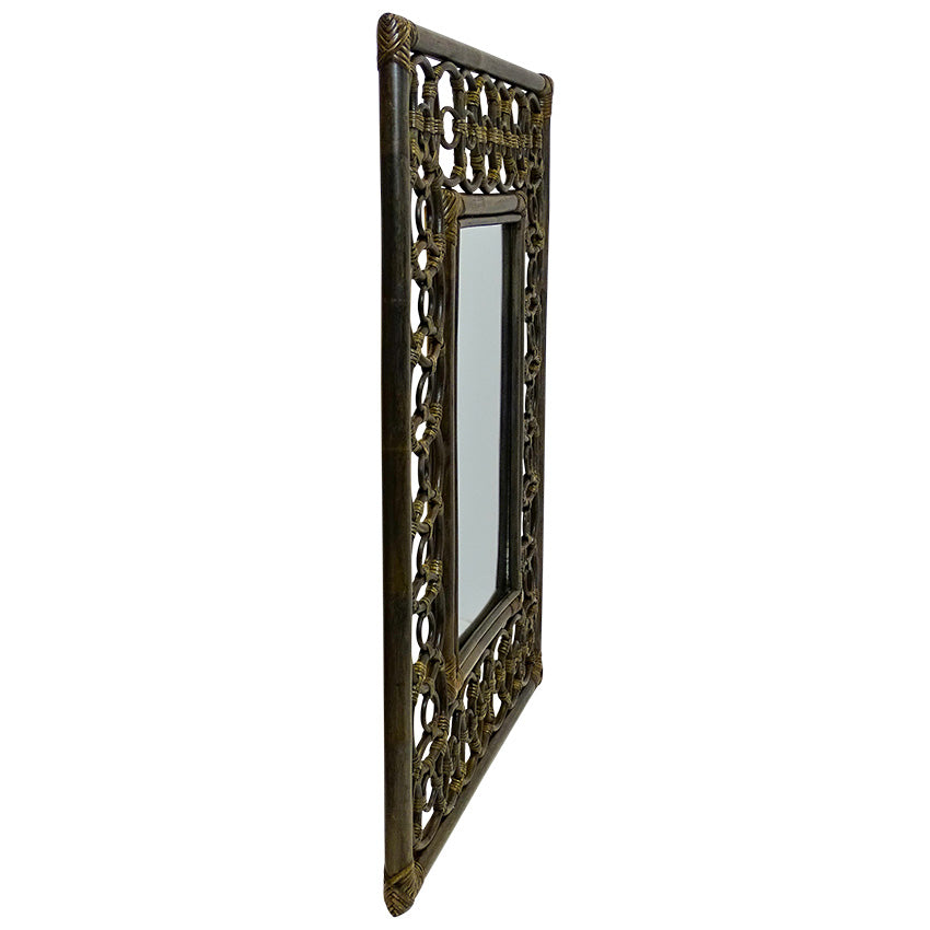British Colonial Square Mirror, Bamboo, glass and ratan tobacco brown