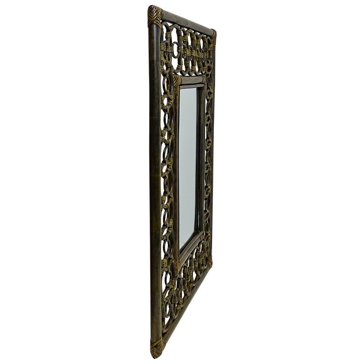 British Colonial Square Mirror, Bamboo, glass and ratan tobacco brown