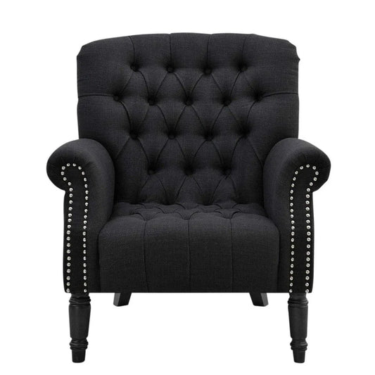 Cleveland Buttoned Charcoal Armchair with Studs