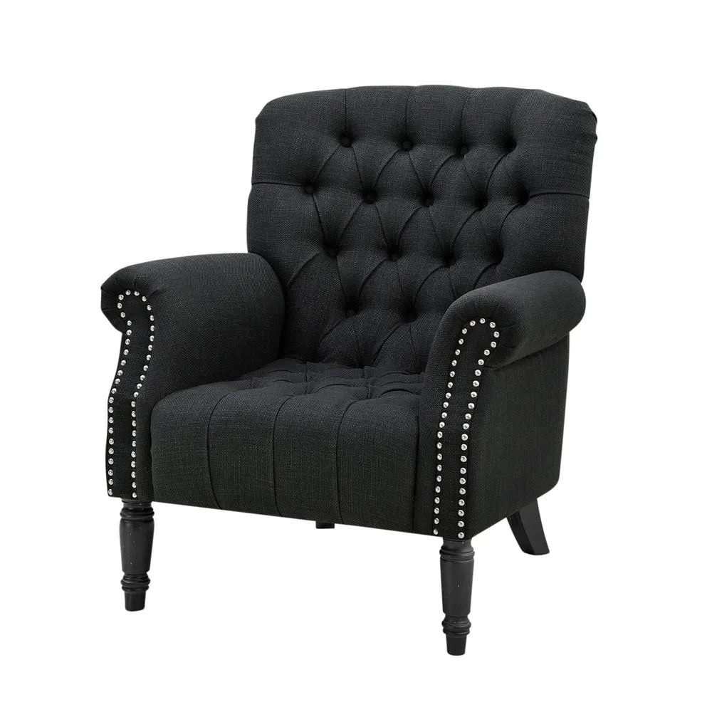 Cleveland Buttoned Charcoal Armchair with Studs