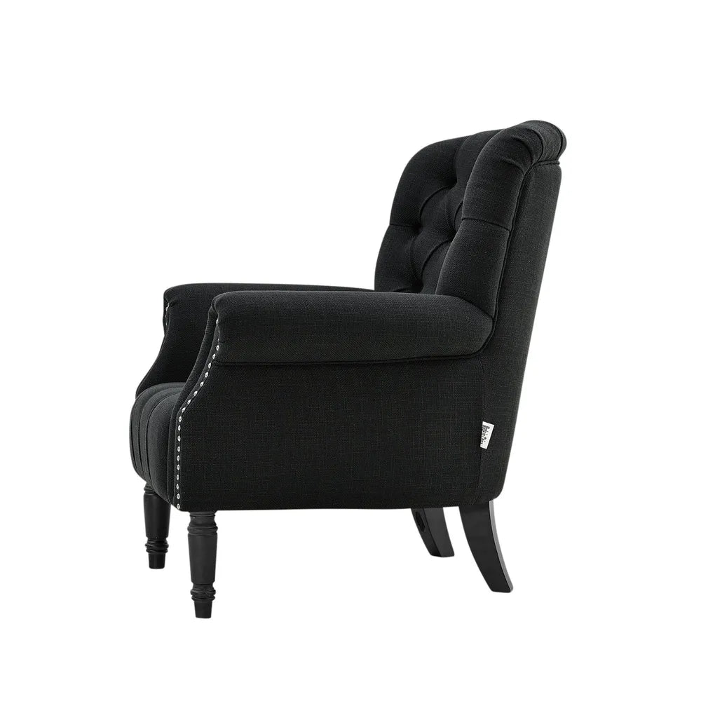 Cleveland Buttoned Charcoal Armchair with Studs