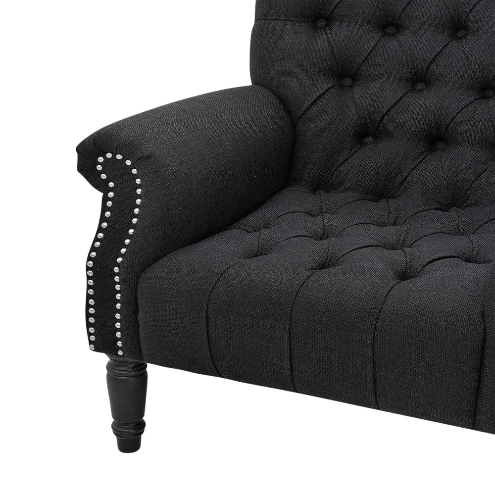 Cleveland Buttoned Charcoal Armchair with Studs