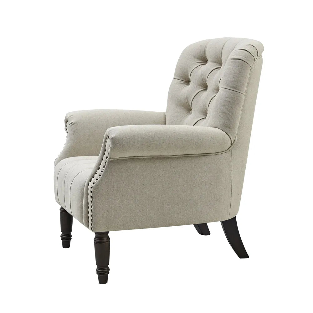 Cleveland Buttoned Natural Linen Armchair with Studs