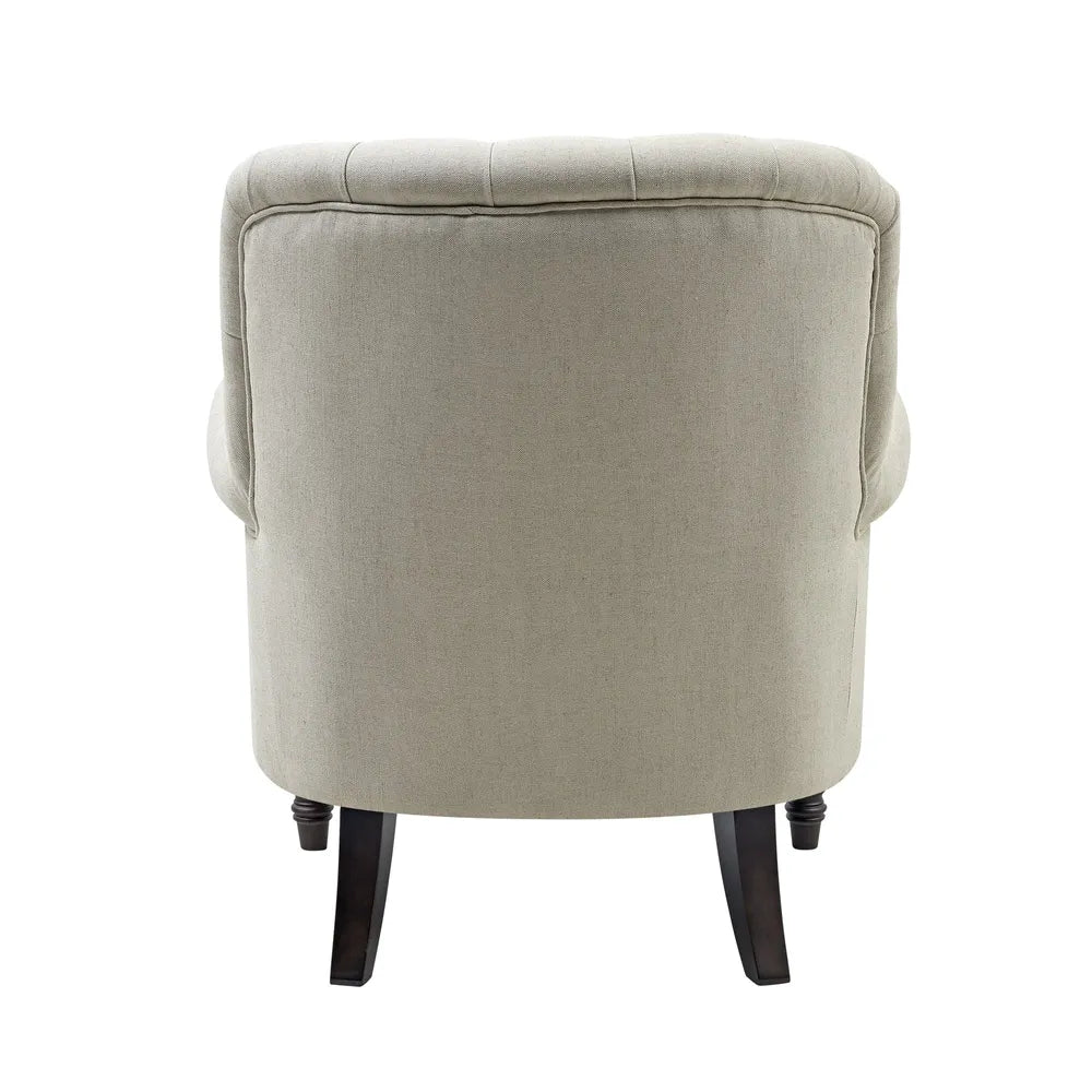 Cleveland Buttoned Natural Linen Armchair with Studs