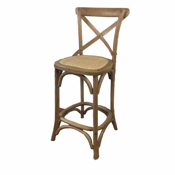 Cross Back Stool - Natural Oak - Rattan Seat