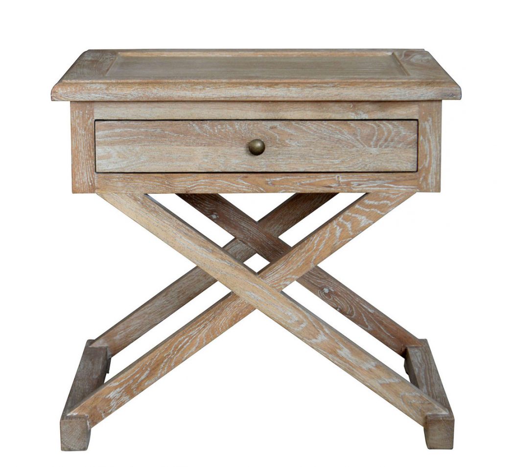 Levi Side Table - Whitewashed Oak - single drw - cross leg