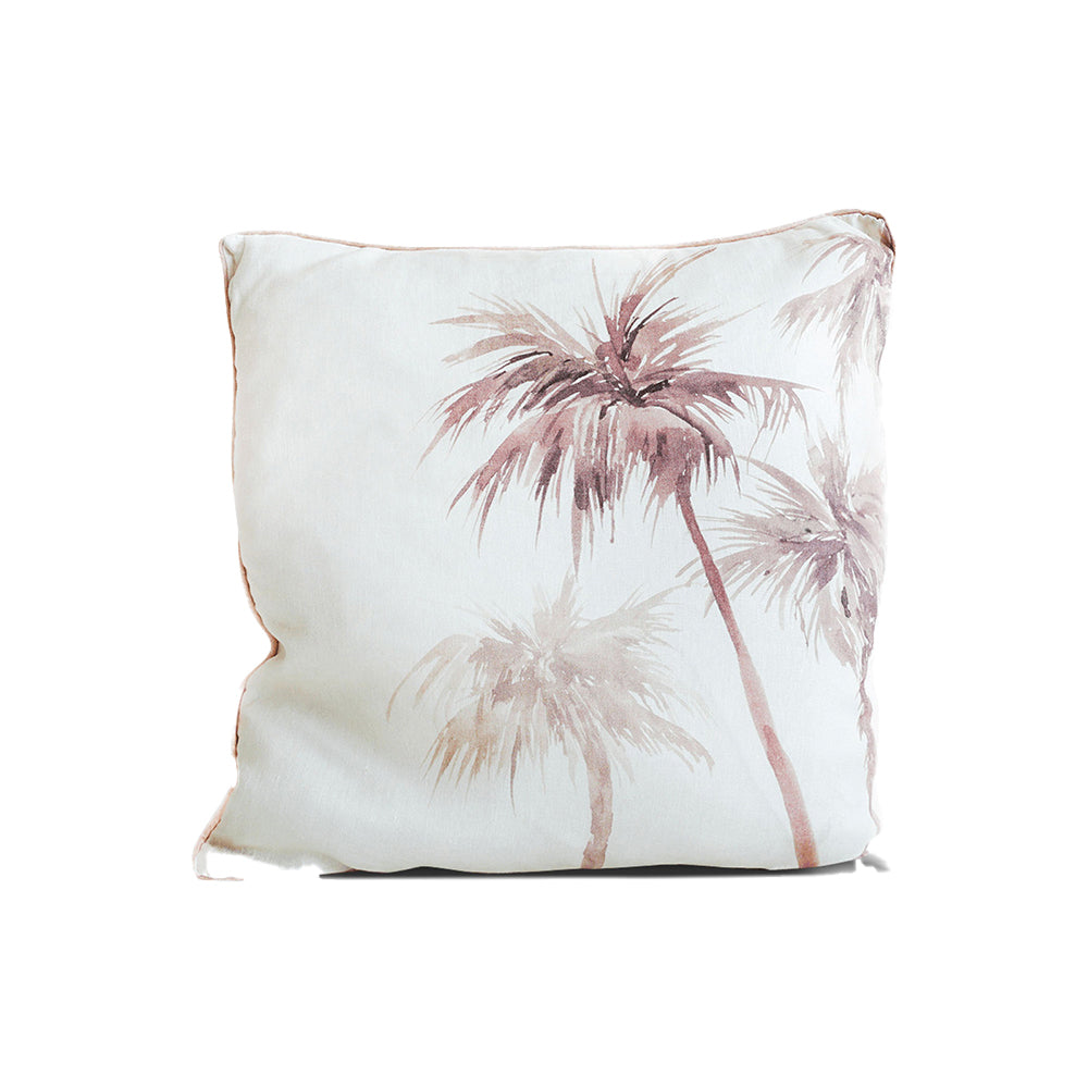 Piped cushion Palm Perfection Mustard with feather insert