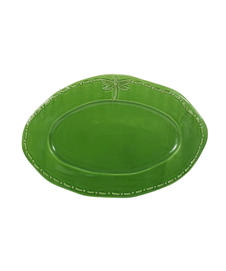 Dragonfly Stoneware Green Oval Platter.