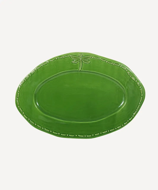 Dragonfly Stoneware Green Oval Platter - Small